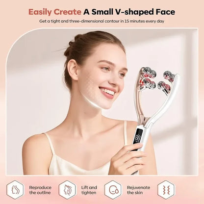 V Face Beauty Device | 4 in 1 - RF Radio Frequency + Microcurrent + Vibration + Red & Blue Light